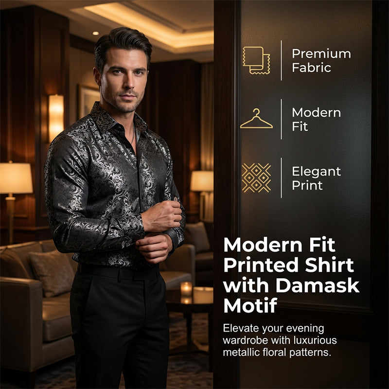 💎 -50% SUR LA CHEMISE IMPRIMÉE DAMASQUÉE ! 💎 Coupe Ajustée, Texture Soie & Col Impeccable ✨