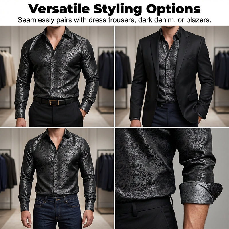 💎 -50% SUR LA CHEMISE IMPRIMÉE DAMASQUÉE ! 💎 Coupe Ajustée, Texture Soie & Col Impeccable ✨