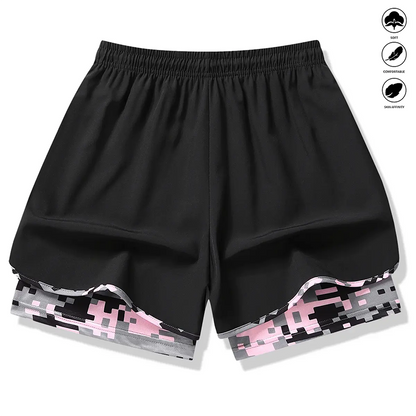 🩳 -50% SUR LE SHORT DE SPORT 2-EN-1 ! 🔥🎗️ Matière respirante, doublure camouflage & poches pour femme 🏃‍♀️✨