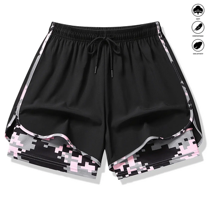 🩳 -50% SUR LE SHORT DE SPORT 2-EN-1 ! 🔥🎗️ Matière respirante, doublure camouflage & poches pour femme 🏃‍♀️✨