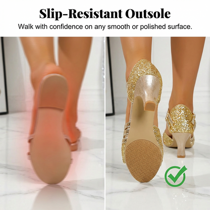 Sandales à talons épais pailletés pour femme