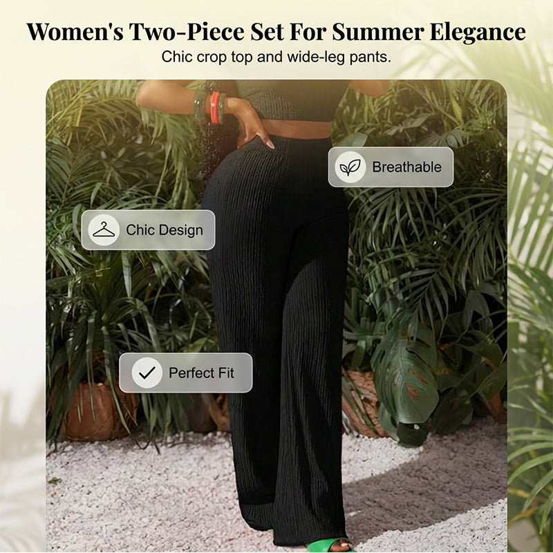 Ensemble 2 pièces femme : haut court et pantalon à jambes larges