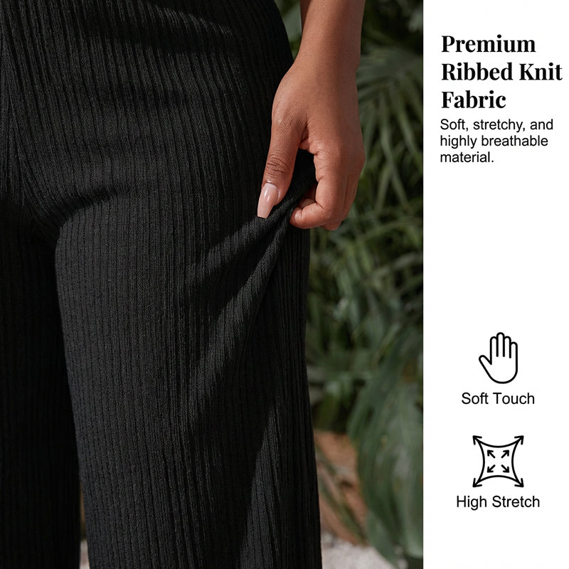 Ensemble 2 pièces femme : haut court et pantalon à jambes larges