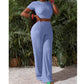Ensemble 2 pièces femme : haut court et pantalon à jambes larges