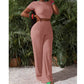 Ensemble 2 pièces femme : haut court et pantalon à jambes larges