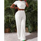 Ensemble 2 pièces femme : haut court et pantalon à jambes larges