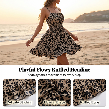 Robe à bretelles fines froncées et nouée sur le devant