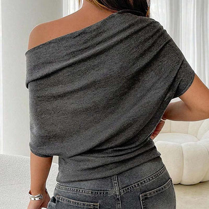 ✨Haut asymétrique à épaules dénudées et manches chauve-souris pour femme💞