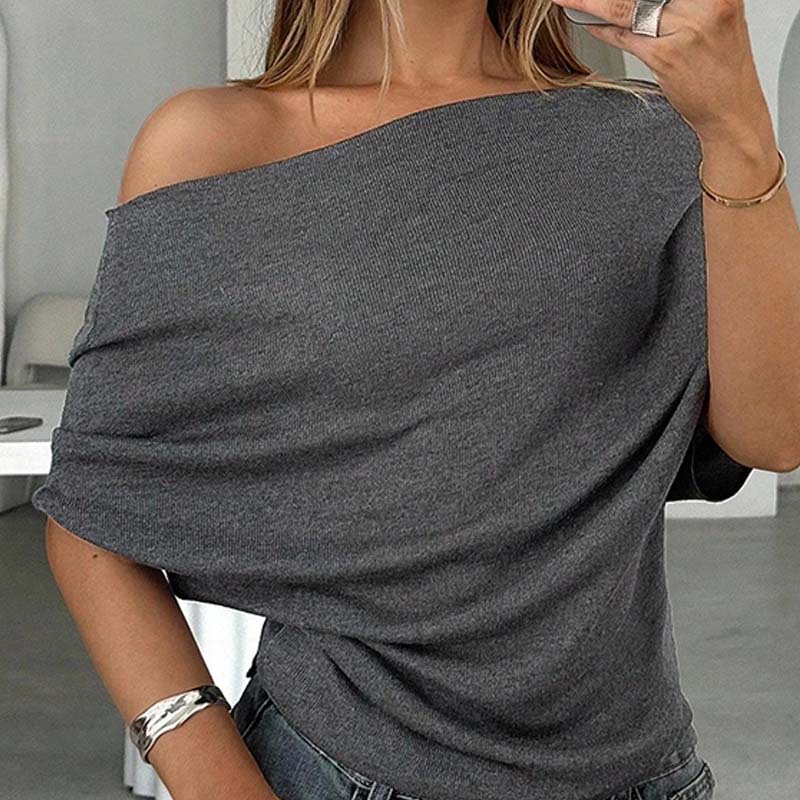 ✨Haut asymétrique à épaules dénudées et manches chauve-souris pour femme💞