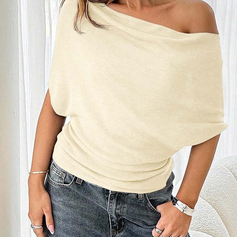 ✨Haut asymétrique à épaules dénudées et manches chauve-souris pour femme💞