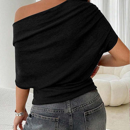 ✨Haut asymétrique à épaules dénudées et manches chauve-souris pour femme💞