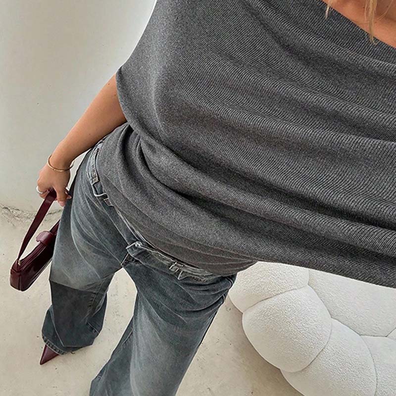 ✨Haut asymétrique à épaules dénudées et manches chauve-souris pour femme💞