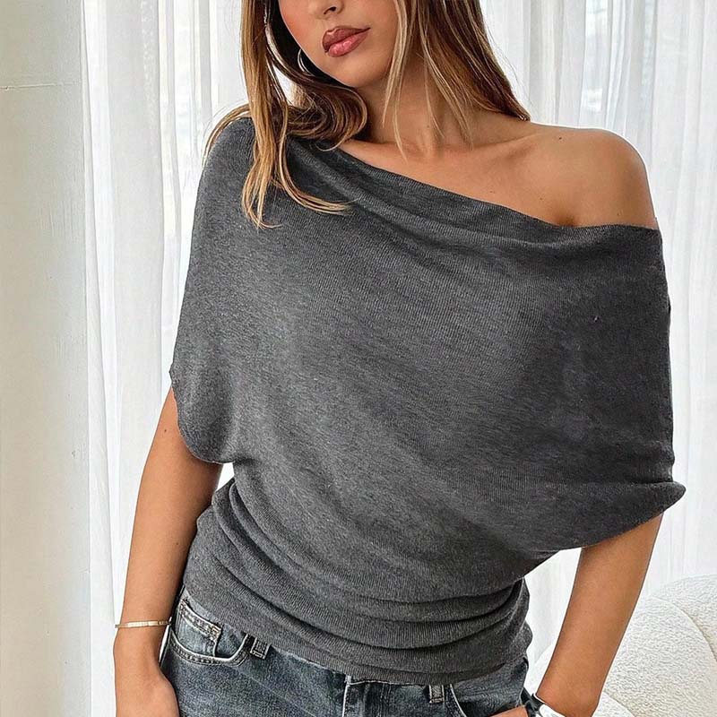 ✨Haut asymétrique à épaules dénudées et manches chauve-souris pour femme💞
