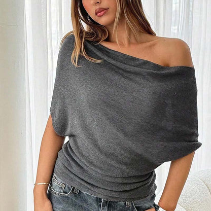 ✨Haut asymétrique à épaules dénudées et manches chauve-souris pour femme💞
