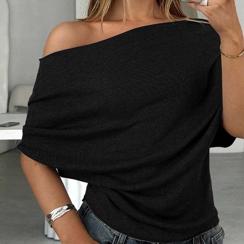 ✨Haut asymétrique à épaules dénudées et manches chauve-souris pour femme💞