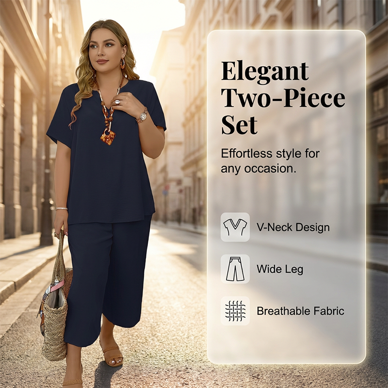 Ensemble Femme Haut Manches Courtes & Pantalon Large – Look Tendance, Tissu Léger & Parfait Pour Le Printemps 💃