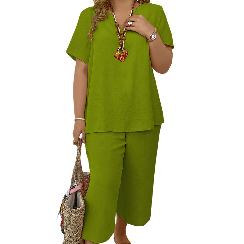 Ensemble Femme Haut Manches Courtes & Pantalon Large – Look Tendance, Tissu Léger & Parfait Pour Le Printemps 💃