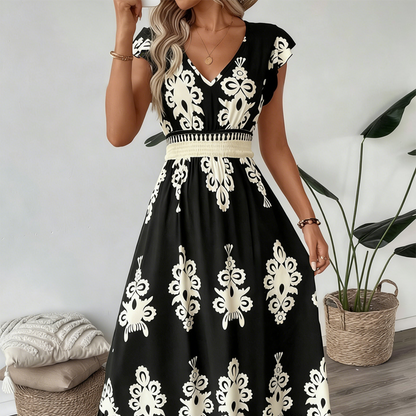 🎑50 % de réduction ✨Robe longue fluide à col en V et imprimé baroque pour femme