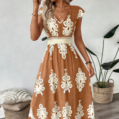 🎑50 % de réduction ✨Robe longue fluide à col en V et imprimé baroque pour femme