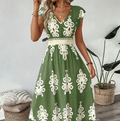 🎑50 % de réduction ✨Robe longue fluide à col en V et imprimé baroque pour femme