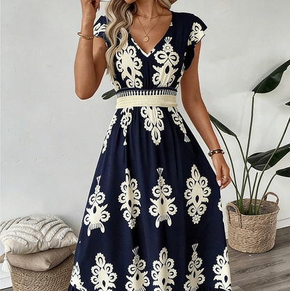 🎑50 % de réduction ✨Robe longue fluide à col en V et imprimé baroque pour femme