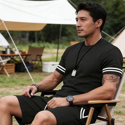 ✨ 50 % de réduction🔥 Ensemble 2 pièces pour homme : t-shirt rayé et short