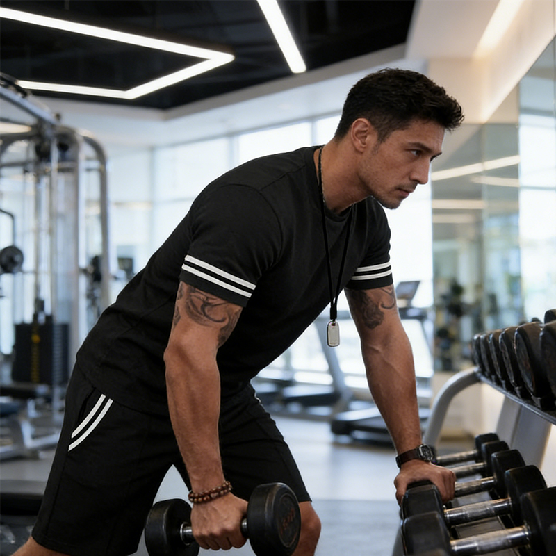 ✨ 50 % de réduction🔥 Ensemble 2 pièces pour homme : t-shirt rayé et short