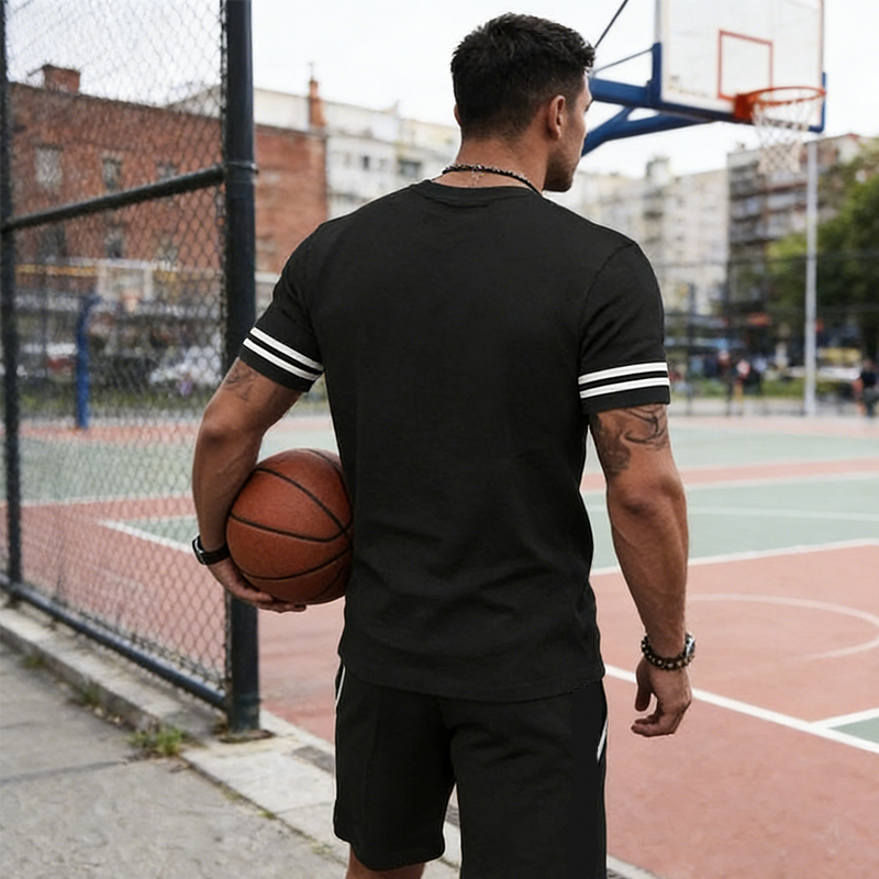 ✨ 50 % de réduction🔥 Ensemble 2 pièces pour homme : t-shirt rayé et short