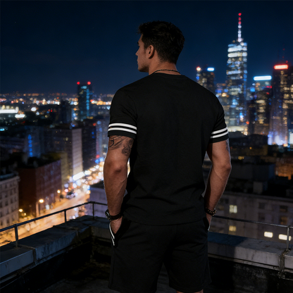 ✨ 50 % de réduction🔥 Ensemble 2 pièces pour homme : t-shirt rayé et short