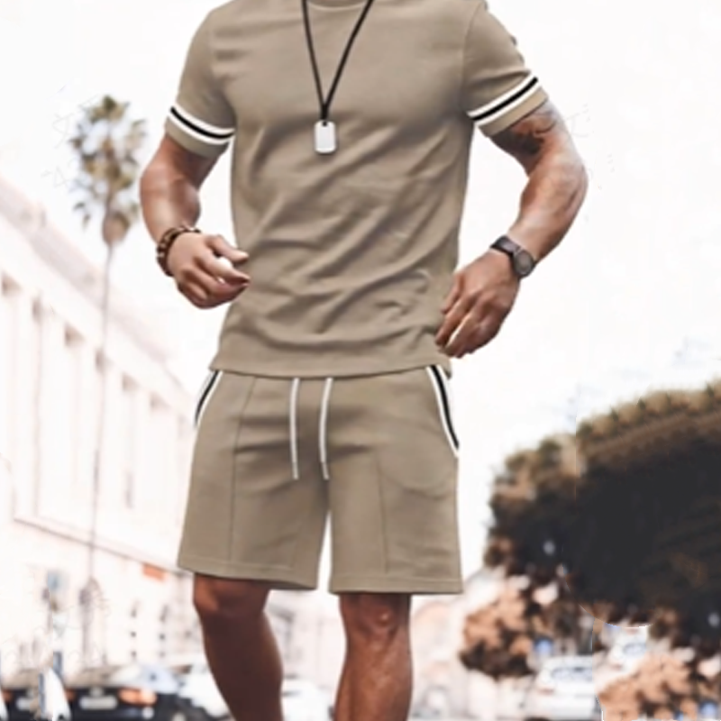 ✨ 50 % de réduction🔥 Ensemble 2 pièces pour homme : t-shirt rayé et short