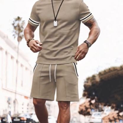 ✨ 50 % de réduction🔥 Ensemble 2 pièces pour homme : t-shirt rayé et short