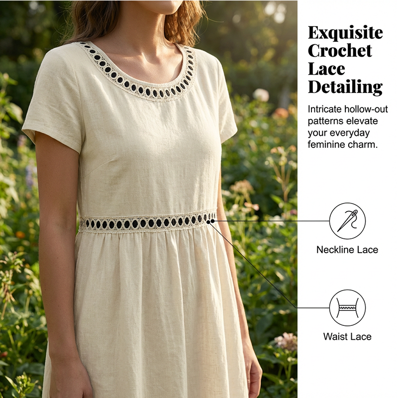 Robe d'été décontractée à col rond en dentelle