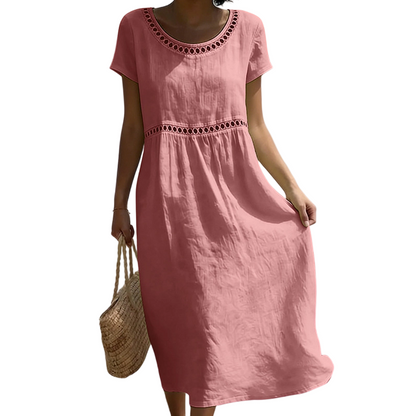 Robe d'été décontractée à col rond en dentelle