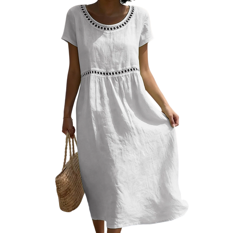 Robe d'été décontractée à col rond en dentelle