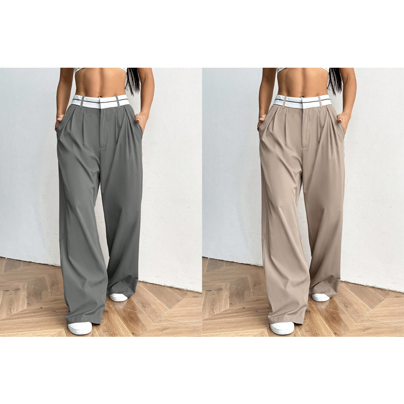 Pantalon de costume pour femme à jambes larges avec ceinture contrastée