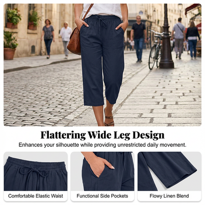 Pantalon 7/8 en mélange coton et lin pour femme