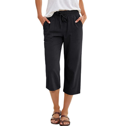 Pantalon 7/8 en mélange coton et lin pour femme