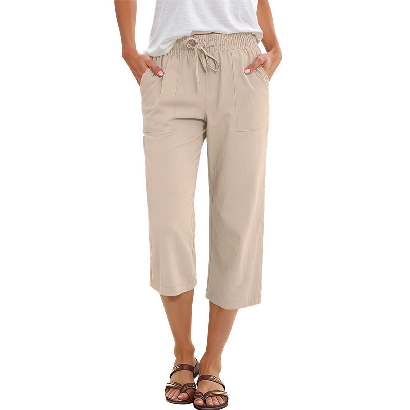 Pantalon 7/8 en mélange coton et lin pour femme