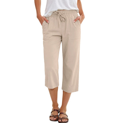 Pantalon 7/8 en mélange coton et lin pour femme