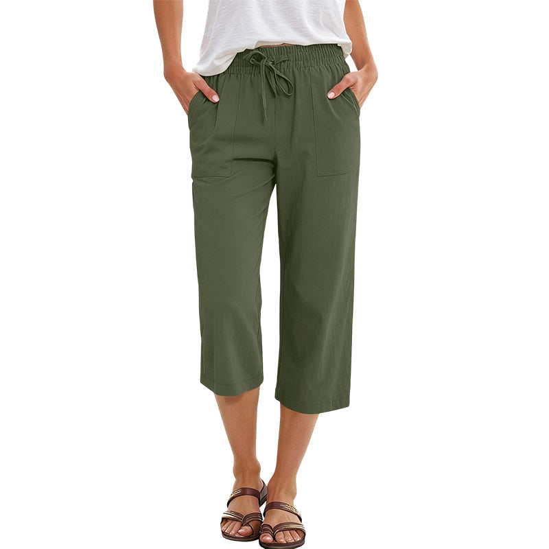 Pantalon 7/8 en mélange coton et lin pour femme