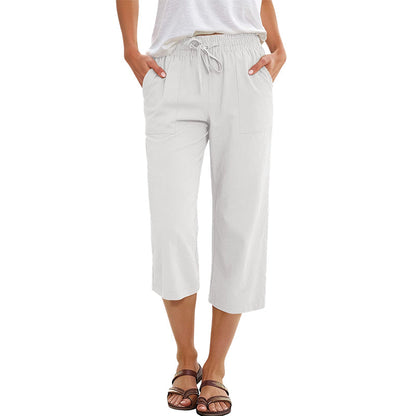 Pantalon 7/8 en mélange coton et lin pour femme