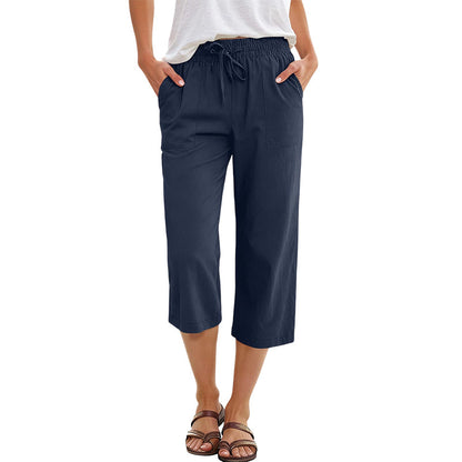 Pantalon 7/8 en mélange coton et lin pour femme