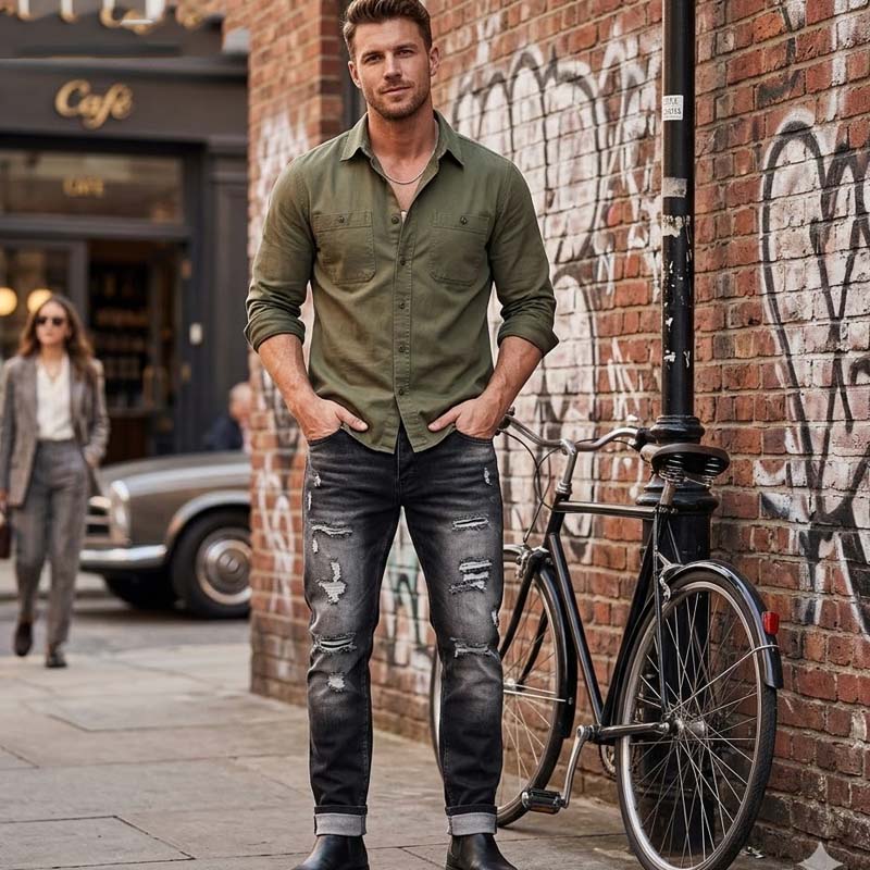 Jean slim droit déchiré pour homme
