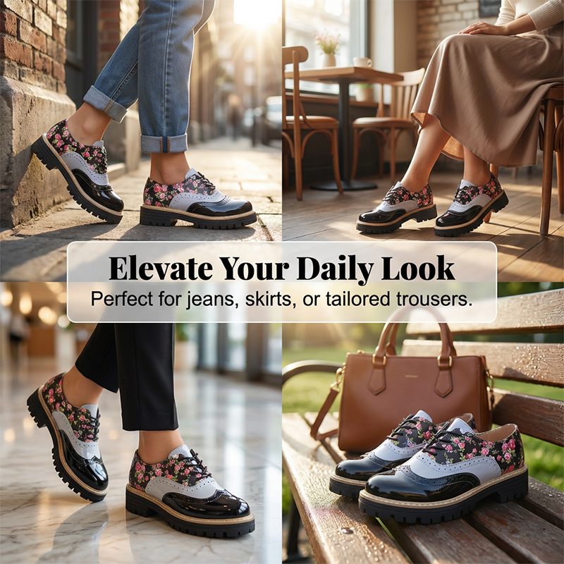 Chaussures à semelles compensées à motif floral pour femme