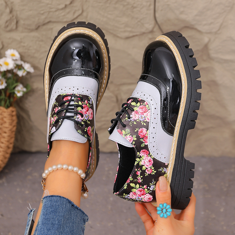 Chaussures à semelles compensées à motif floral pour femme