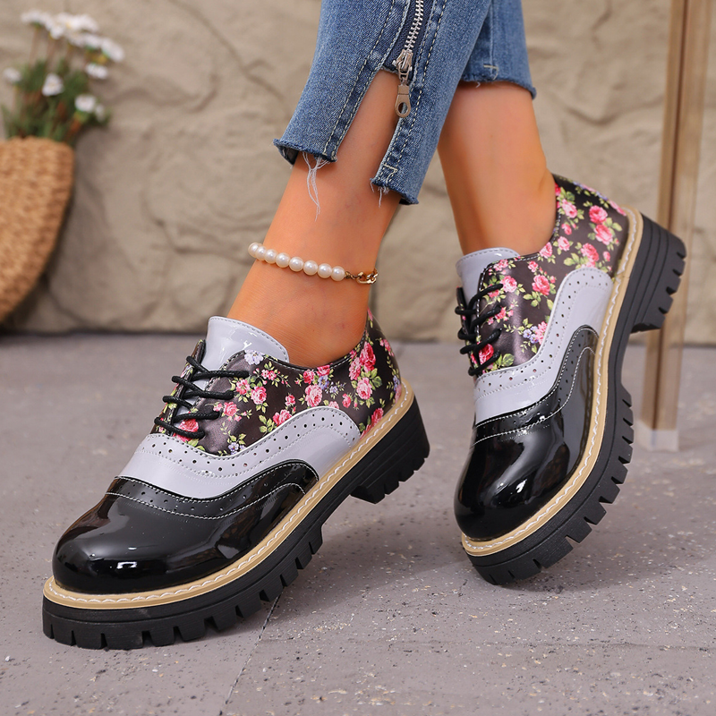 Chaussures à semelles compensées à motif floral pour femme