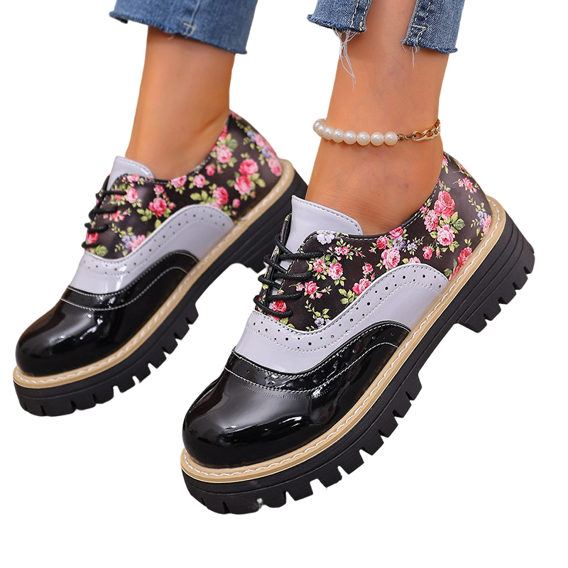 Chaussures à semelles compensées à motif floral pour femme