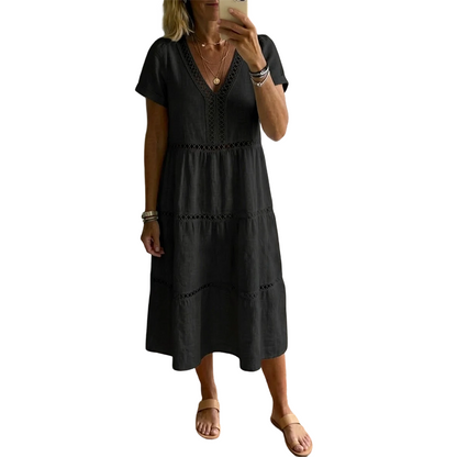 Robe élégante à encolure en V et empiècements en dentelle pour femme