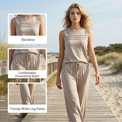 Ensemble femme : haut sans manches et pantalon à cordon de serrage