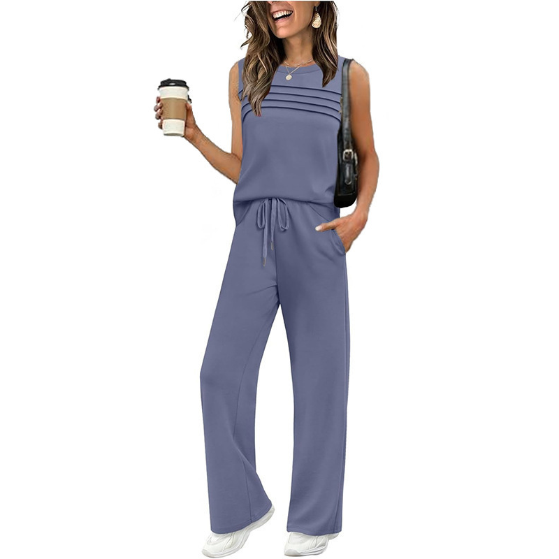 Ensemble femme : haut sans manches et pantalon à cordon de serrage